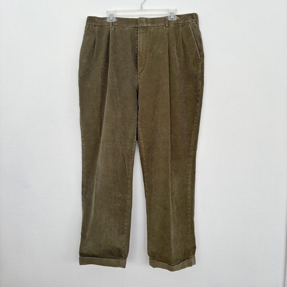 Lands End Vintage Mens Causal Corduroy Pants 38L Earthy Granola Cuffed Preppy